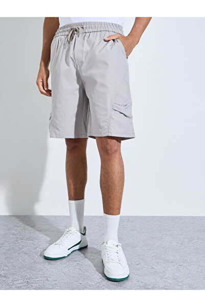 Styli Grey Solid Drawstring Cargo Shorts