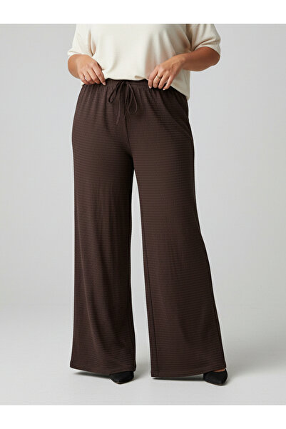 Take Two By Styli Plus Size Coffee Brown Textured Wide Leg Trousers