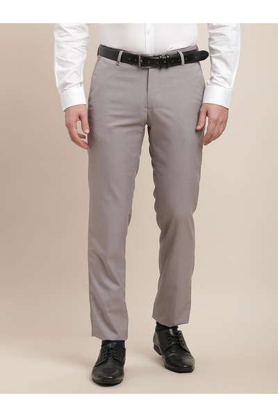 TURTLE By Styli Grey Solid Structured Trousers