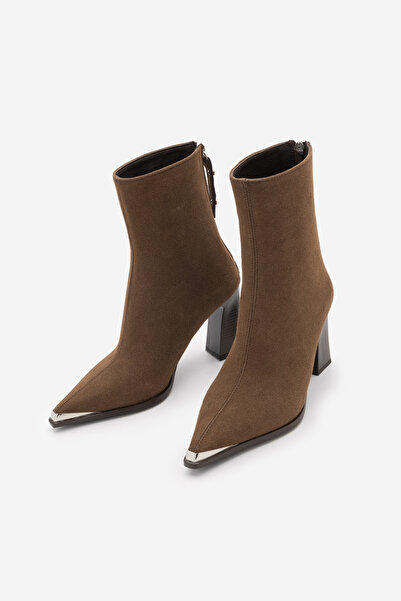 Marjin Women's Pointed Toe Back Zipper Thick Heeled Boots Zavoli Light Brown ...