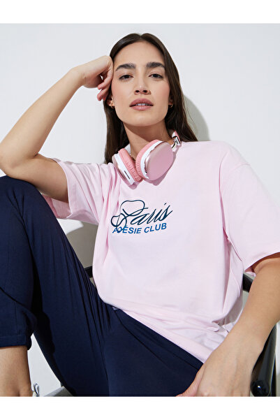 Styli Pink Slogan Print Oversized T-Shirt