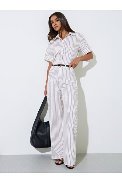 Styli Off-White Striped Shirt and Trousers Co-ord Set