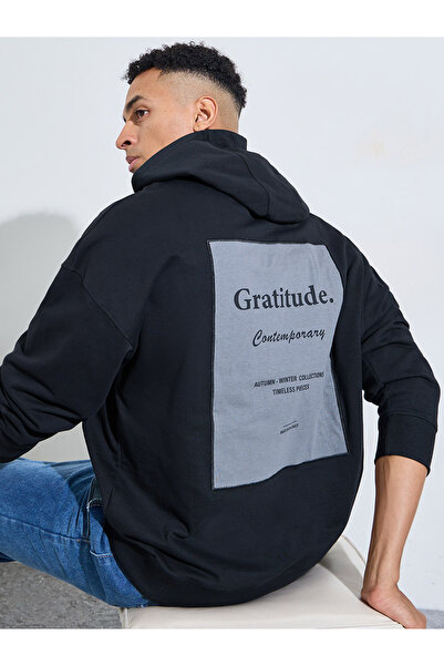 Styli Black Printed Oversized Hoodie