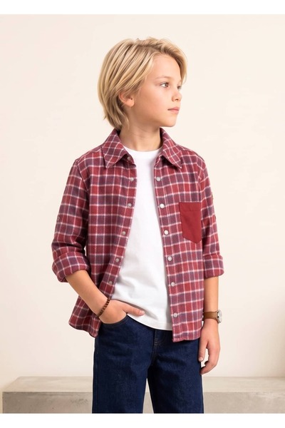 Ozmoz By Mukadder Özden Cotton Red Plaid Winter Boys' Sports Shirt
