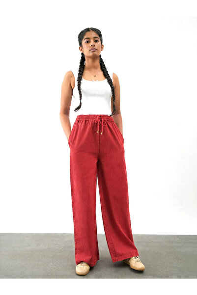 NOH-VOH By Styli Girls Red Wide Leg Drawstring Trousers