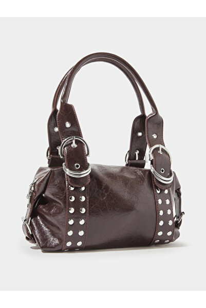 Styli Brown Studded Barrel Shoulder Bag