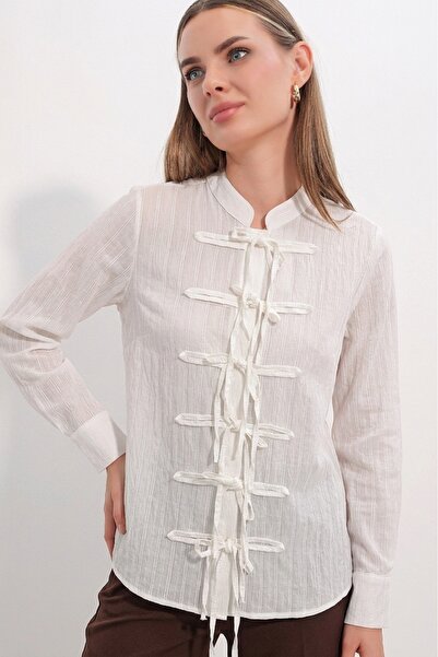 Bigdart Women's Front Tie Striped Shirt 20404 - White