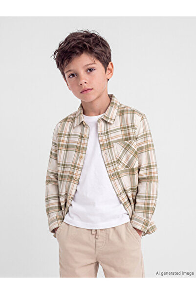 LC Waikiki Esvab • Modern & Distinctive Checkered Embroidered Boys' Shirt