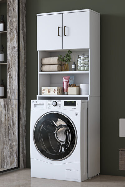 Rani Mobilya Rani KD140 Çamaşır Makinesi Dolabı 2 Kapaklı 2 Raflı Banyo Dolab...