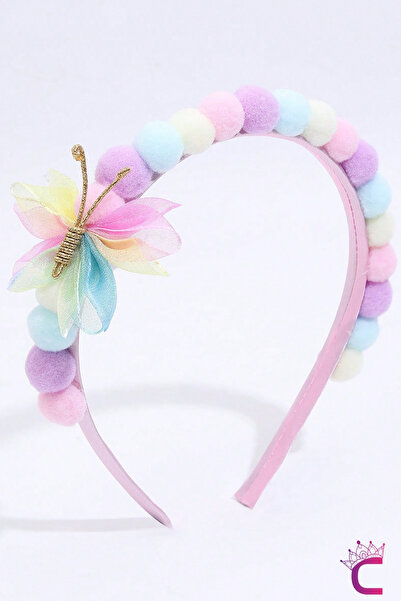 Cinderella Rainbow Colored Tulle Butterfly Lined Baby Girl Crown with Pompoms...