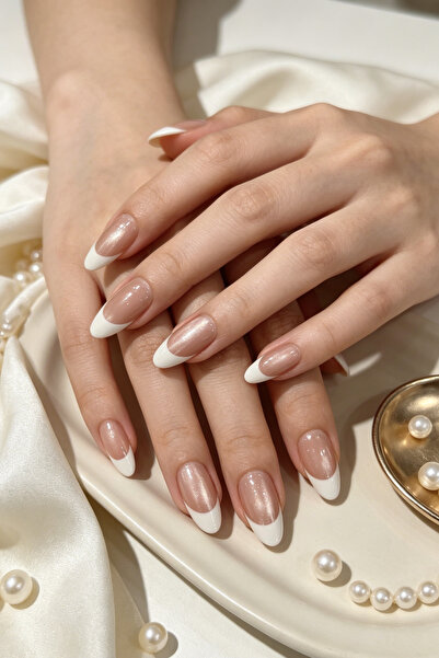 Easy Beauty Hailey İnci Tozu Takma Tırnak MEDIUM CF02 Kısa Badem Takma Tırnak...