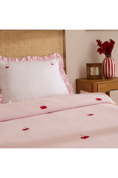 Karaca Home Cherry Grove Çift Kişilik Nakışlı %100 Pamuk Müslin Pike Takımı Pembe