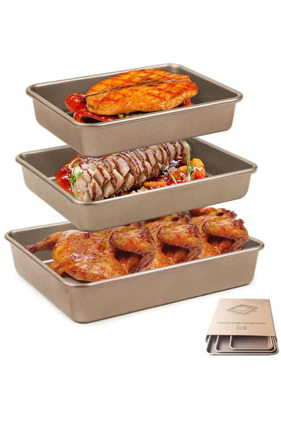 VUCATIN Rectangular Deep Baking Pan Set 3 Pcs Aluminum Cake Pans Oven Pans Ca...