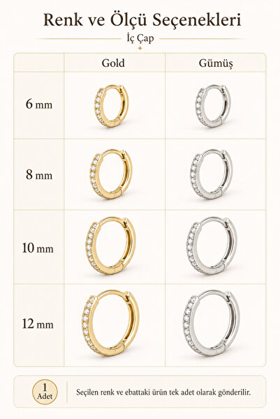 Sacce Scarves&Accessories Zirkon Taşlı Halka Piercing Tragus Helix Conch Kıkırdak Tek Adet Minimal