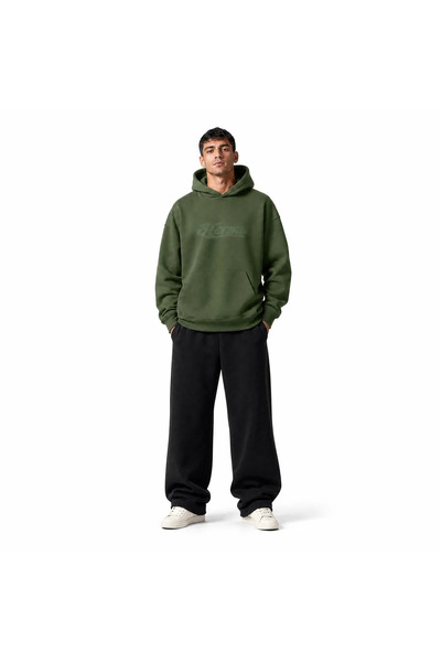 Haki Baskılı Oversize %65 Pamuk %35 Polyester Hoodie