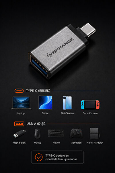 SPRANGE Type C USB 3.1 Dönüştürücü Adaptör USB to Type C Çevirici Telefon ve Tablet Uyumlu