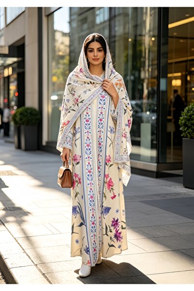 Noon Noora Printed Open Abaya with Hijab
