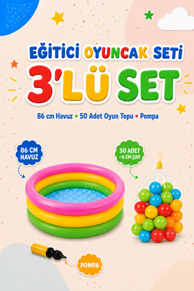 Neo Kids Intex Eğitici Bebek Oyuncakları Seti Şişme Havuz 86cm Havuz - 50 Top...