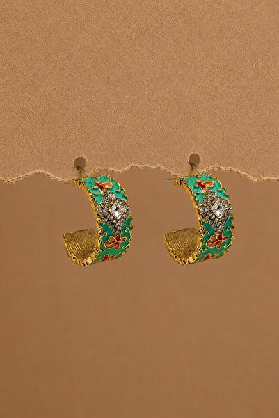 New Obsessions Water Green Enamel and Stone Hoop Earrings
