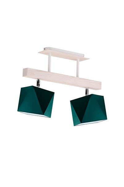 OEM ASTIR plafon 2xE27 din lemn - Alb/ Verde sticlă