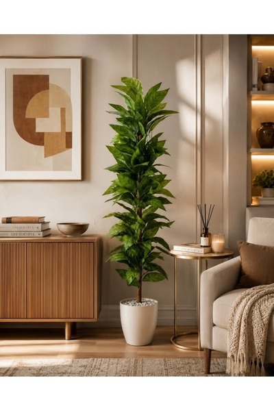 Generic Brand Artificial Green Indoor Plant with Decorative Pot, Realistic Fa...