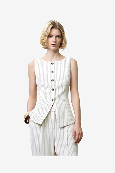 French Connection Women's Porcelain Cream/Blac Vinnie Pinstripe Waistcoat