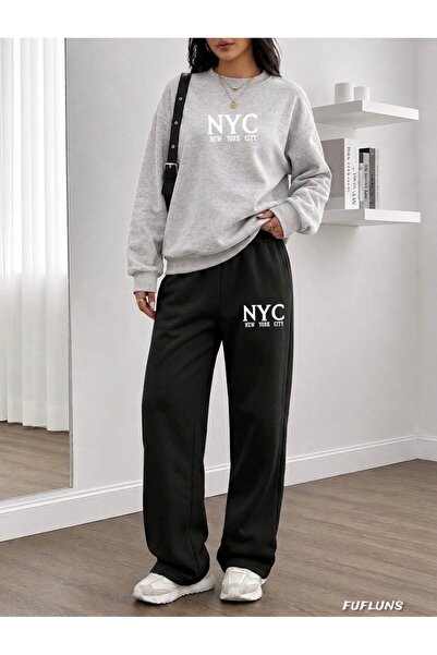 FUFLUNS Nyc New York City Printed Women's Tube Sleeves Crewneck Bottom/Top Tr...