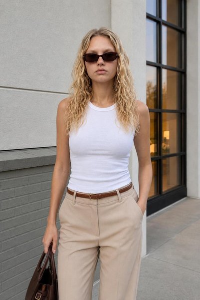 ModaMania Women's Ribbed Look Thick Strap Basic Blouse Undershirt