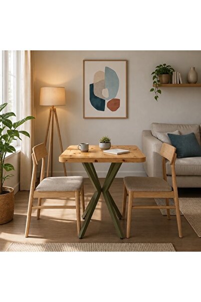 HOLLKA MUTFAK CAFE BALKON BAHÇE RESTORAN YEMEK MASASI 70X70 METAL HAKİ YEŞİL ...