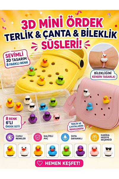allwear 6'lı Paket 3D Mini Ördek Terlik Süsü Seti – Delikli Terlik, Çanta ve ...