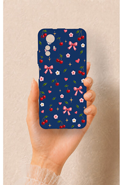 Vip Case Redmi Note 12S Uyumlu Çiçek Kiraz Fiyonk Desenli Silikon Kılıf