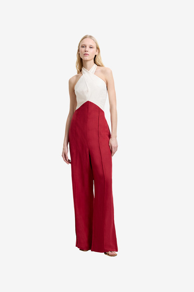 French Connection Women's Brick Red/Porcelain Birdie Linen Blend Jumpsuit