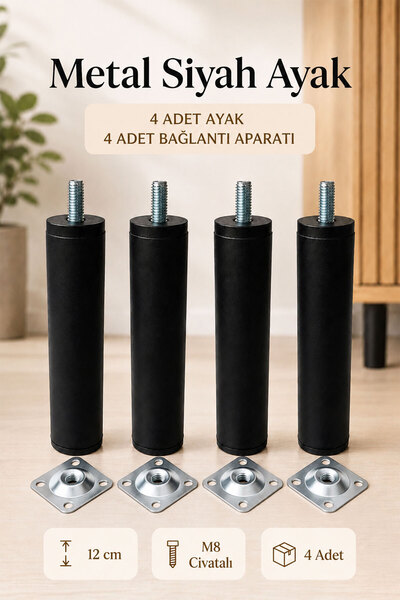 Badem10 Metal Ayak Siyah 4 Adet 12 Cm Mobilya Baza Sehpa Dolap Masa Ayağı M8 ...