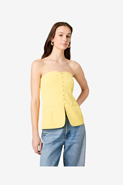 French Connection Women's Harrie Tailored Faux Button White Strapless Top
