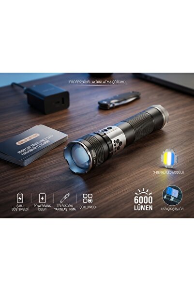 Goldorion Gold Orion R-909 200W 6000 Lümen Süper Güçlü Şarj Edilebilir El Feneri