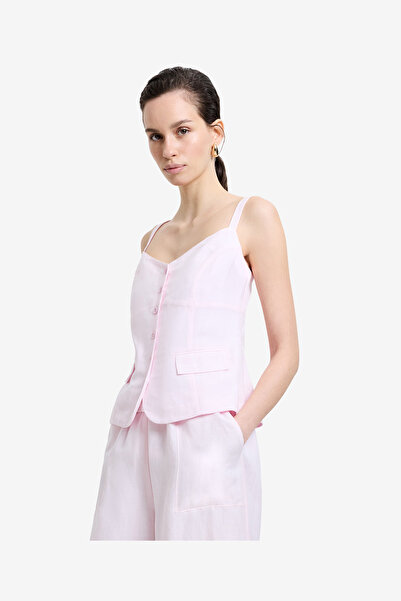 French Connection Women's Cooper Linen Tailored Button Front White Cami Top