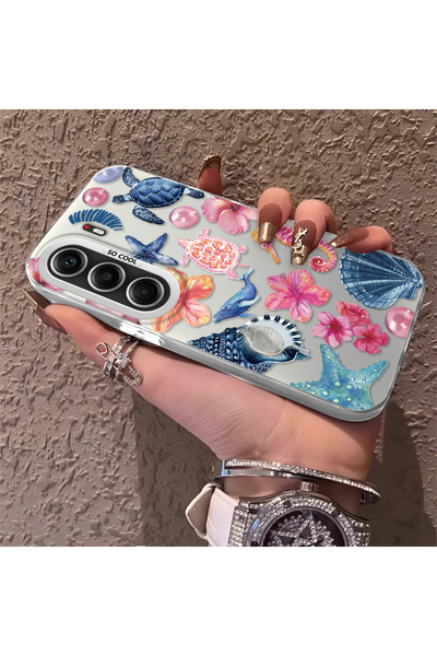 SLIMFELT Tecno Camon 40 Pro 5G Uyumlu Deniz Atı Yıldız ve Çiçek Motifli Telef...