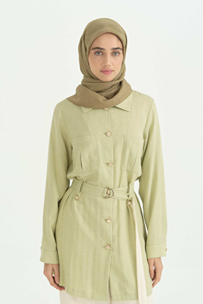 Nihan Cotton Naia Blend Natural Scarf - Olive