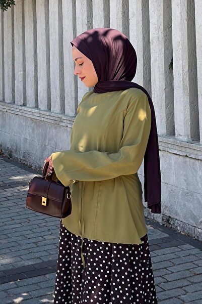 lamelif Sırt Bağlama Detaylı Tensel Gömlek Yağ Yeşili