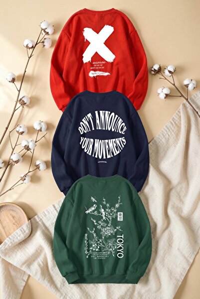 uyguntarz Unisex Mixed Printed Crew Neck Sweatshirt Set – Pack of 3