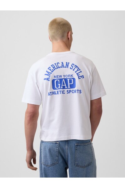 GAP Erkek Beyaz Heavyweight Logo Relaxed Crop T-Shirt