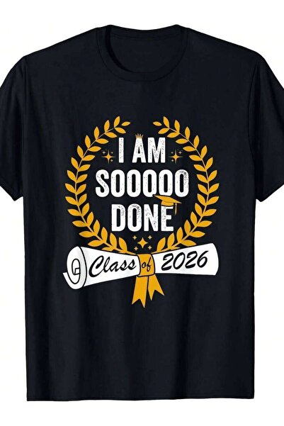 21JNRY تي شيرت تخرج دفعة 2026 - تصميم ريترو بعبارة "I Am So Done" للخريجين، م...