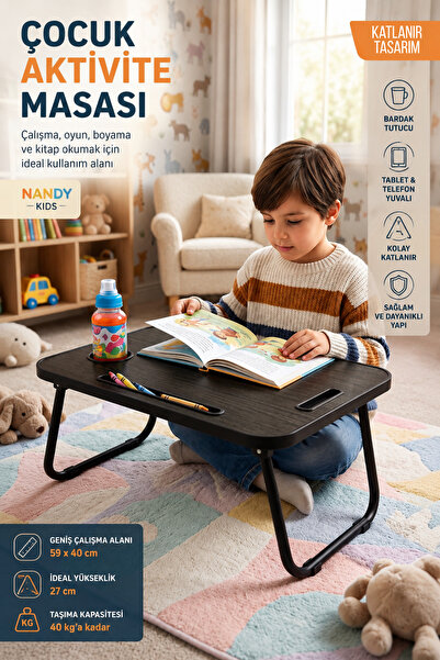 Nandy Kids Çocuk Katlanır Aktivite ve Çalışma Masası Tablet Telefon Bardak Tu...