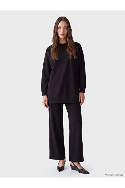 LC Waikiki Lcw Modest Black Stone Soft Touch Women's Sweatshirt Tunic