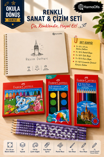 Faber Castell KarmaOfis Okula Dönüş Resim ve Boyama Seti – 25x35 cm Resim Def...