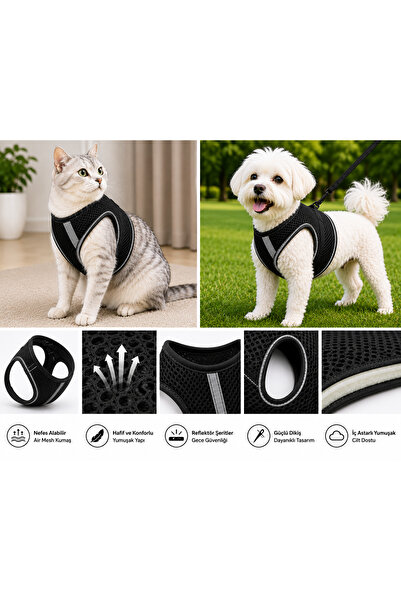 Mestore Breathable Fabric Air Mesh Cat Dog Chest Harness Medium 44X48 cm Blac...