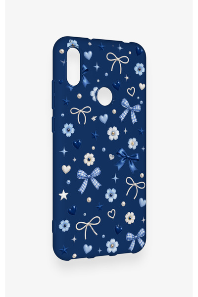 Vip Case Huawei Y6 2019 Uyumlu Mavi Papatya Fiyonk Desenli Silikon Kılıf