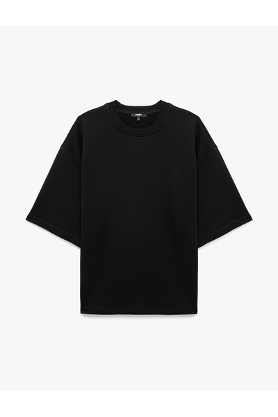 Koton Label Detailed Three Yarns Comfortable Fit Crew Neck Short Sleeve Sweat...