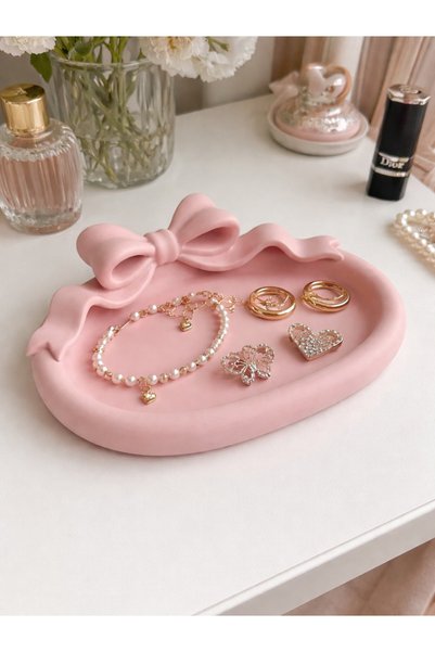 LİYA3D Pink Bow Jewelry Organizer Tray – Decorative Jewelry and Accessory Org...