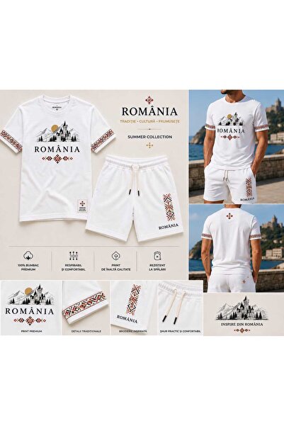 LOTS MODA Carpatia Men's Summer T-Shirt & Shorts Set Romanian Heritage Collec...